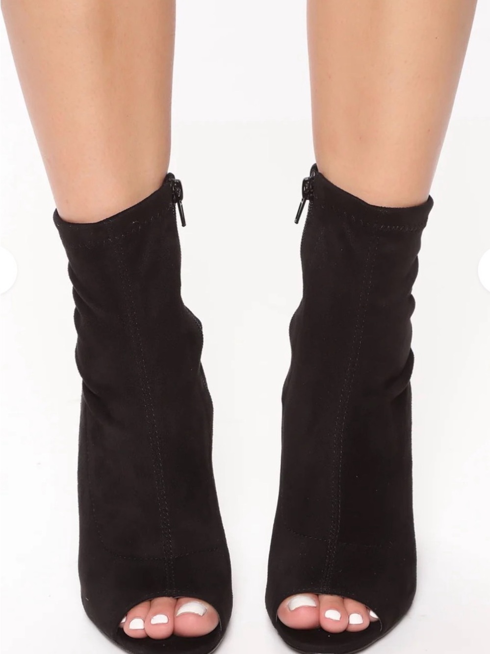 Women's Black Peep-Toe Sock Booties - Sleek Stretch Ankle Boots
